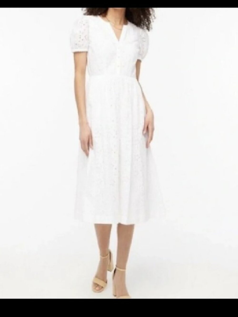 J. Crew Short Sleeve White Eyelet Lace Midi Dress With Pockets Sz 6